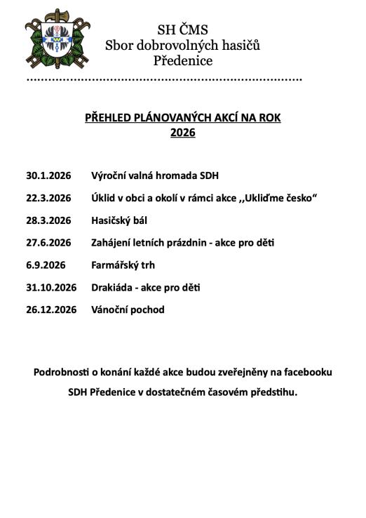 Přehled plánovaných akcí na&nbsp;rok 2026